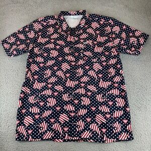 Columbia PFG Shirt Men Large Blue American Flag Fish Short Sleeve Fishing Vented